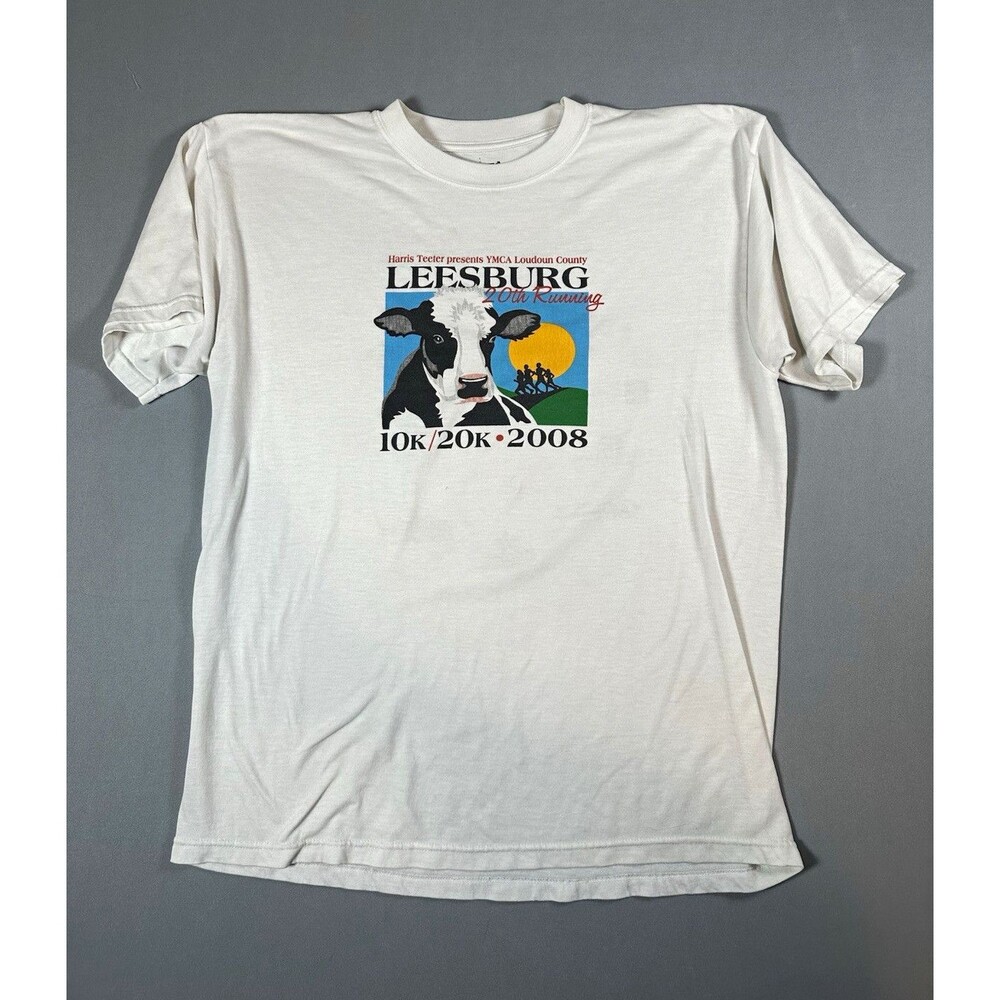 Anvil vintage Mens L White 2-Sided Leesburg Road Running 10K/20K 2008 Tee
